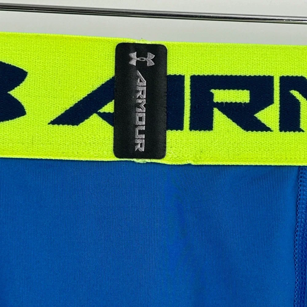 Under Armour Mens HeatGear Compression Leggings Blue Neon Yellow Graphic Medium